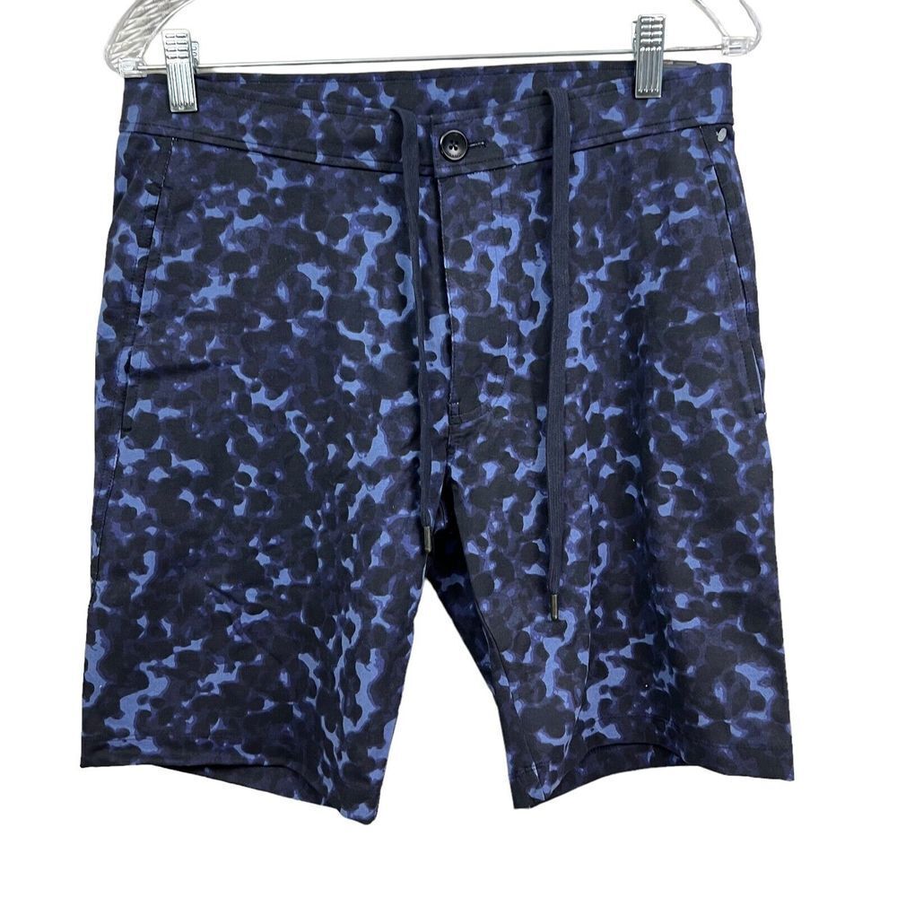 Good Man Brand Chino Shorts Drawstring Waist Stretch Floral Blue Black Men Sz S*